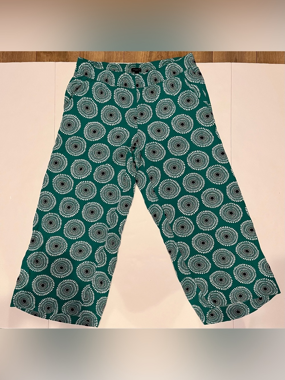 Ann Taylor Factory Green Geometric Medallion Wide Leg Cropped Pants Size M